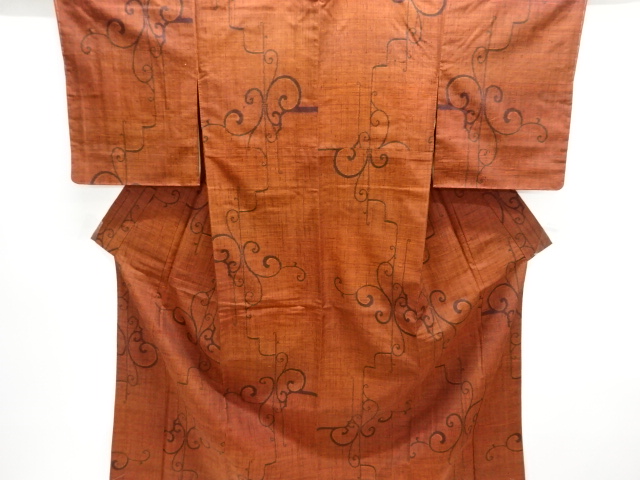 唐草模様織出し手織り紬着物